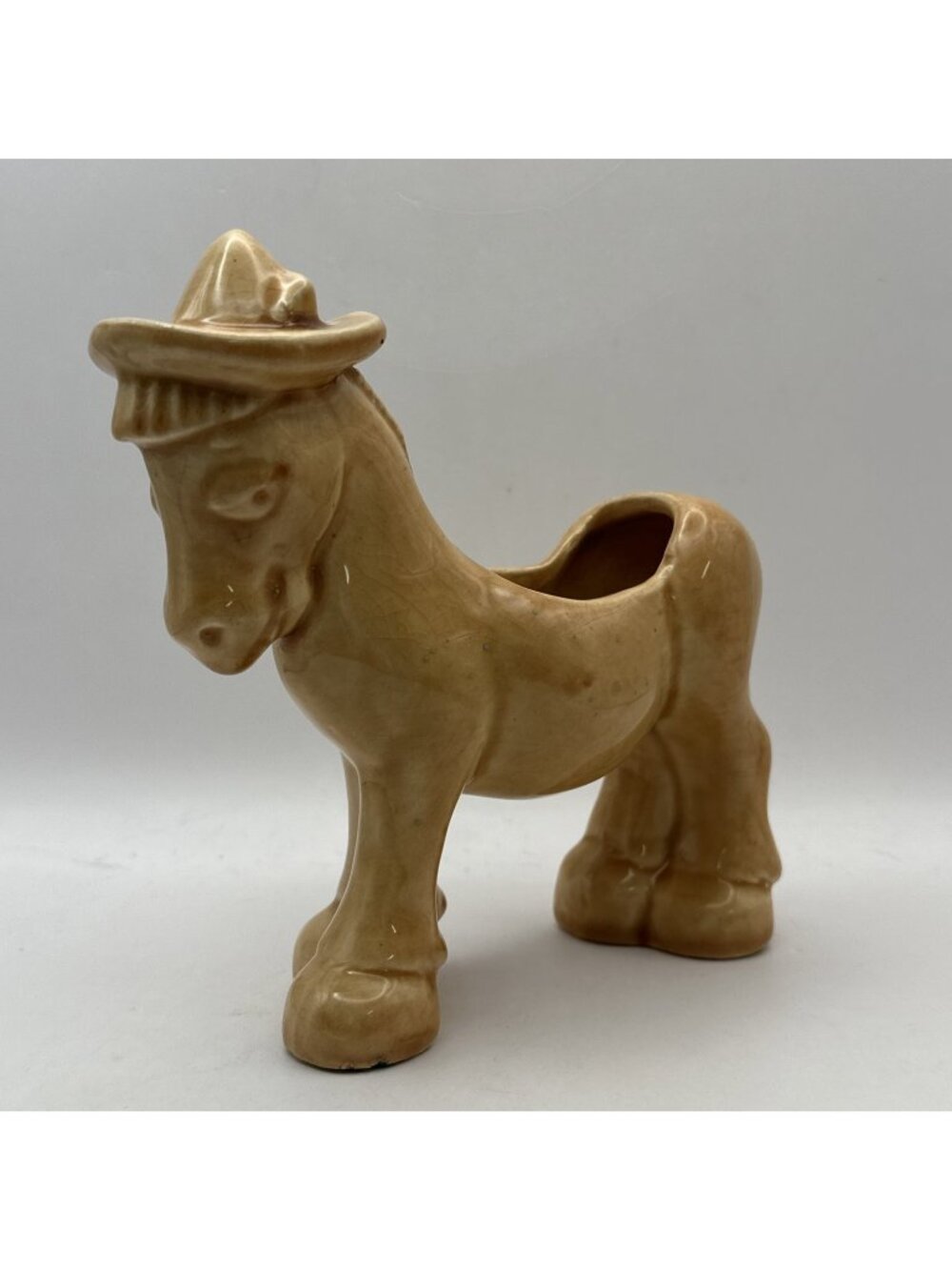 Morton Pottery Peach Donkey Planter Ceramic Figurine MCM 1950s Vintage